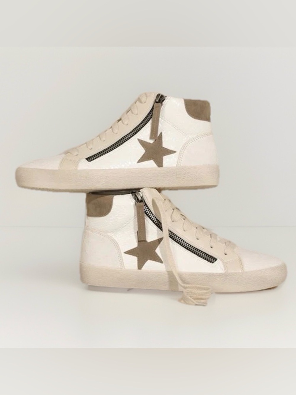 Mi.iM Women’s Vintage Star Sneakers High Top Lace-Up Cowhide Leather Shoes 9